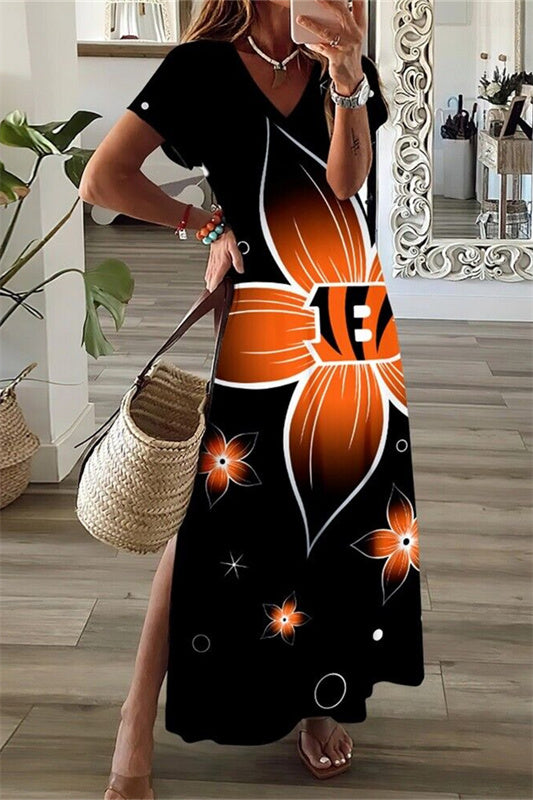 Cincinnati Bengals V-Neck Side Slit Long Dress AZBTVSD000192