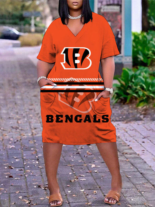 Cincinnati Bengals V-neck Casual Pocket Dress Limited Edition AZBTVCPD000143