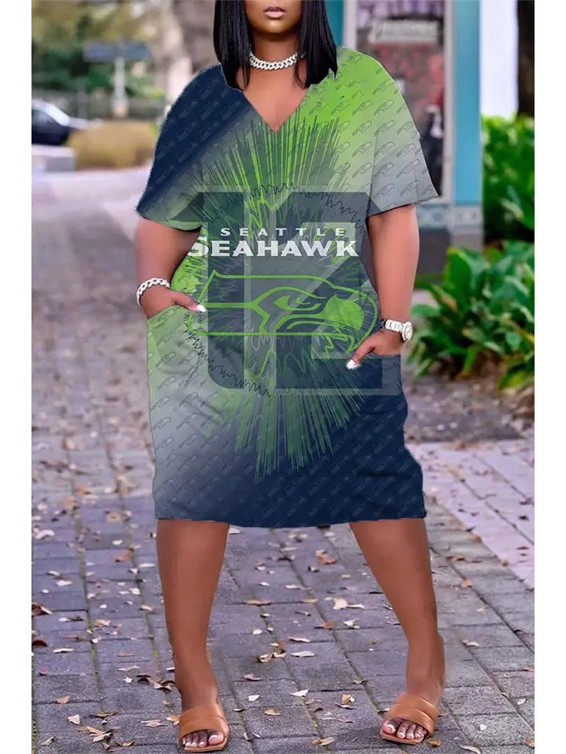 Seattle Seahawks V-neck Casual Pocket Dress Limited Edition AZBTVCPD000399
