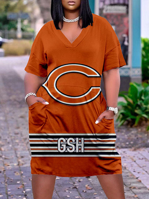 Chicago Bears V-neck Casual Pocket Dress Limited Edition AZBTVCPD000256