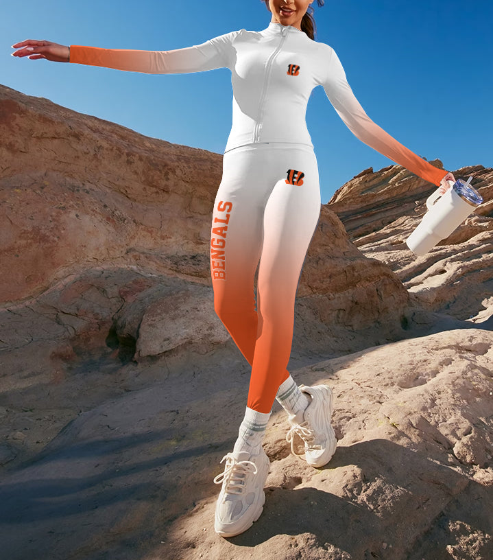 Cincinnati Bengals 2 Piece Workout  Sets :Sculpt High Waist Gym Leggings & long Sleeve Sports Top (1)