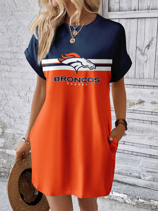 Denver Broncos Women Hidden Pocket Batwing Casual Dress AZDDBWCD000007