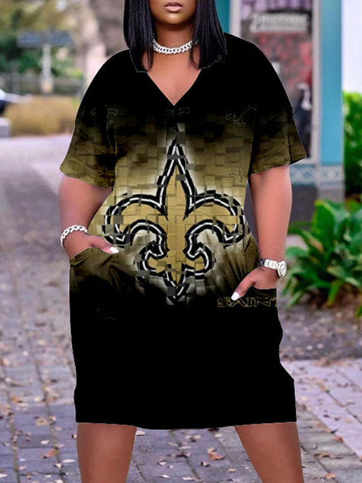 New Orleans Saints V-neck Casual Pocket Dress Limited Edition AZBTVCPD000068