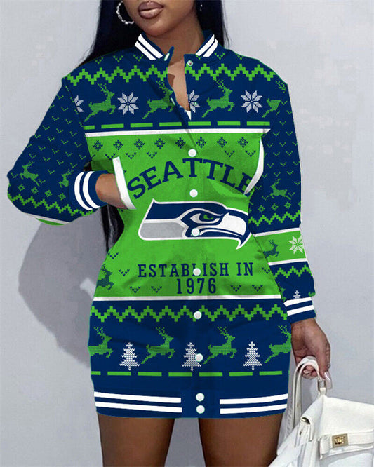 Seattle Seahawks Women Button Down Jacket Dress AZBTBDJD000136