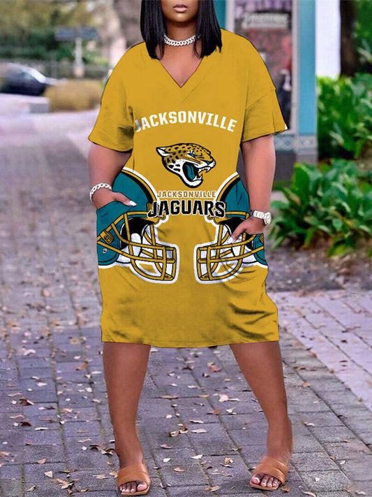 Jacksonville Jaguars V-neck Casual Pocket Dress Limited Edition AZBTVCPD000096