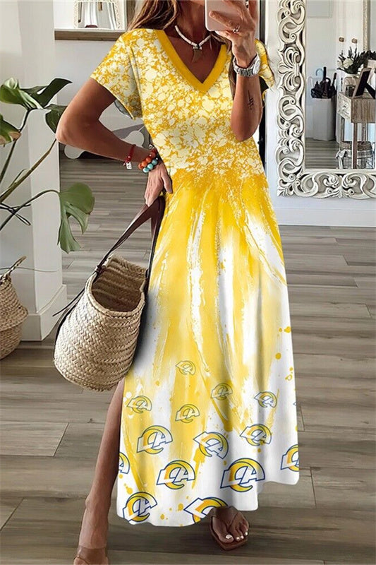 Los Angeles Rams V-Neck Side Slit Long Dress AZBTVSD000350