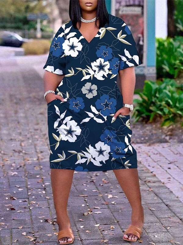 Dallas Cowboys V-neck Casual Pocket Dress Limited Edition AZBTVCPD000480