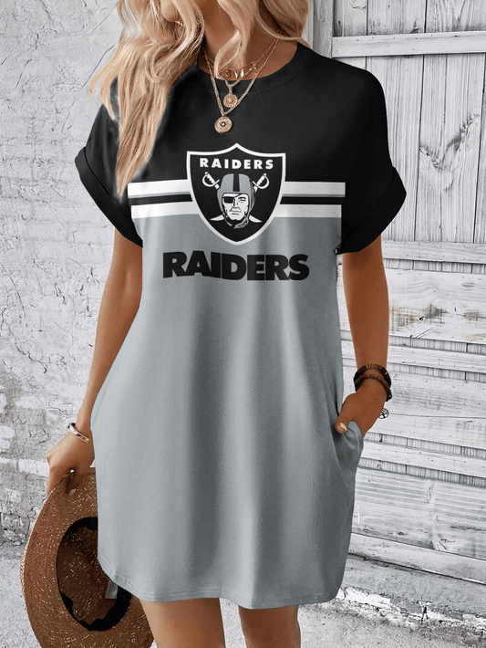 Las Vegas Raiders Women Hidden Pocket Batwing Casual Dress AZDDBWCD000051
