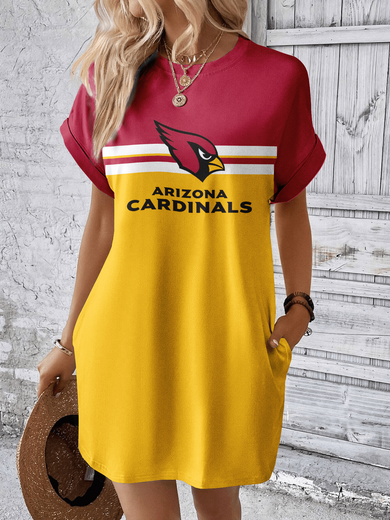 Arizona Cardinals Women Hidden Pocket Batwing Casual Dress AZDDBWCD000063