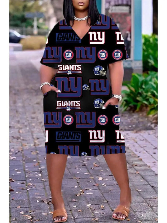 New York Giants V-neck Casual Pocket Dress Limited Edition AZBTVCPD000130
