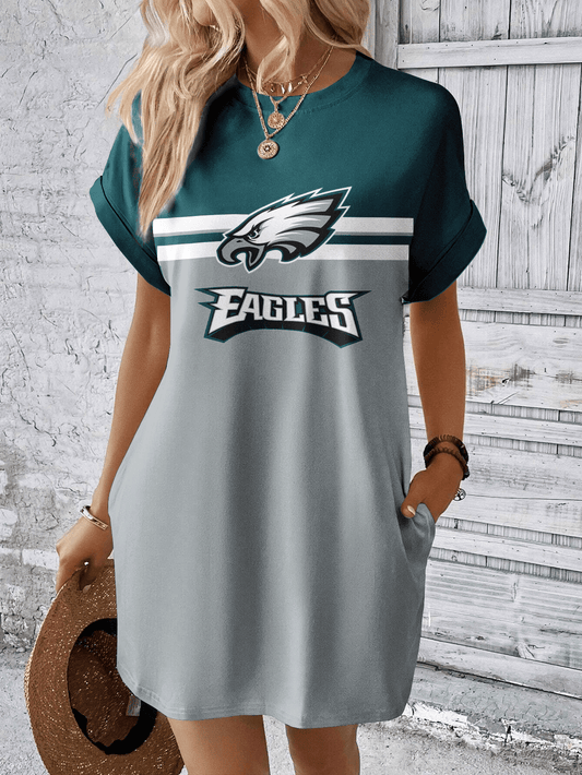 Philadelphia Eagles Women Hidden Pocket Batwing Casual Dress AZDDBWCD000023