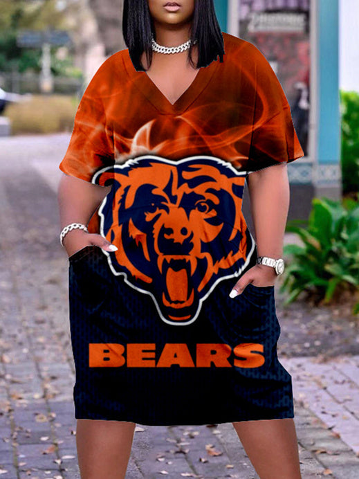 Chicago Bears V-neck Casual Pocket Dress Limited Edition AZBTVCPD000247