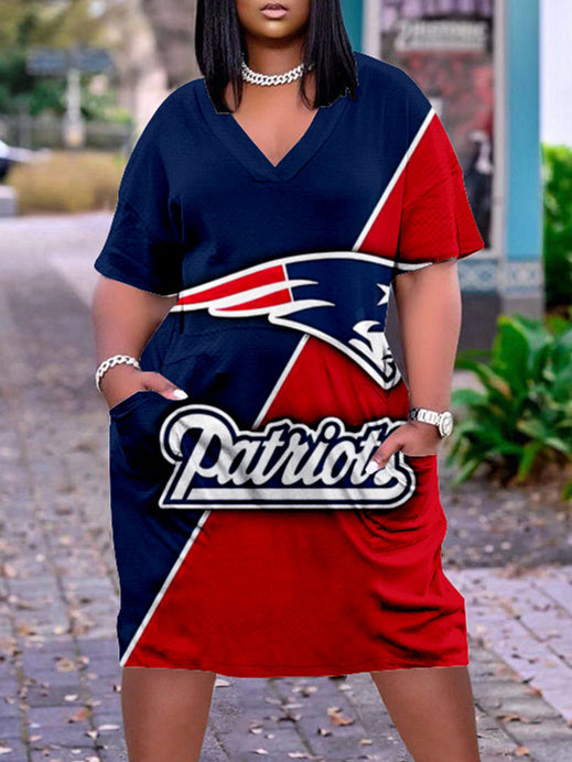 New England Patriots V-neck Casual Pocket Dress Limited Edition AZBTVCPD000033