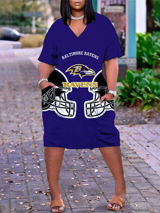 Baltimore Ravens V-neck Casual Pocket Dress Limited Edition AZBTVCPD000387