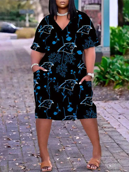 Carolina Panthers V-neck Casual Pocket Dress Limited Edition AZBTVCPD000148
