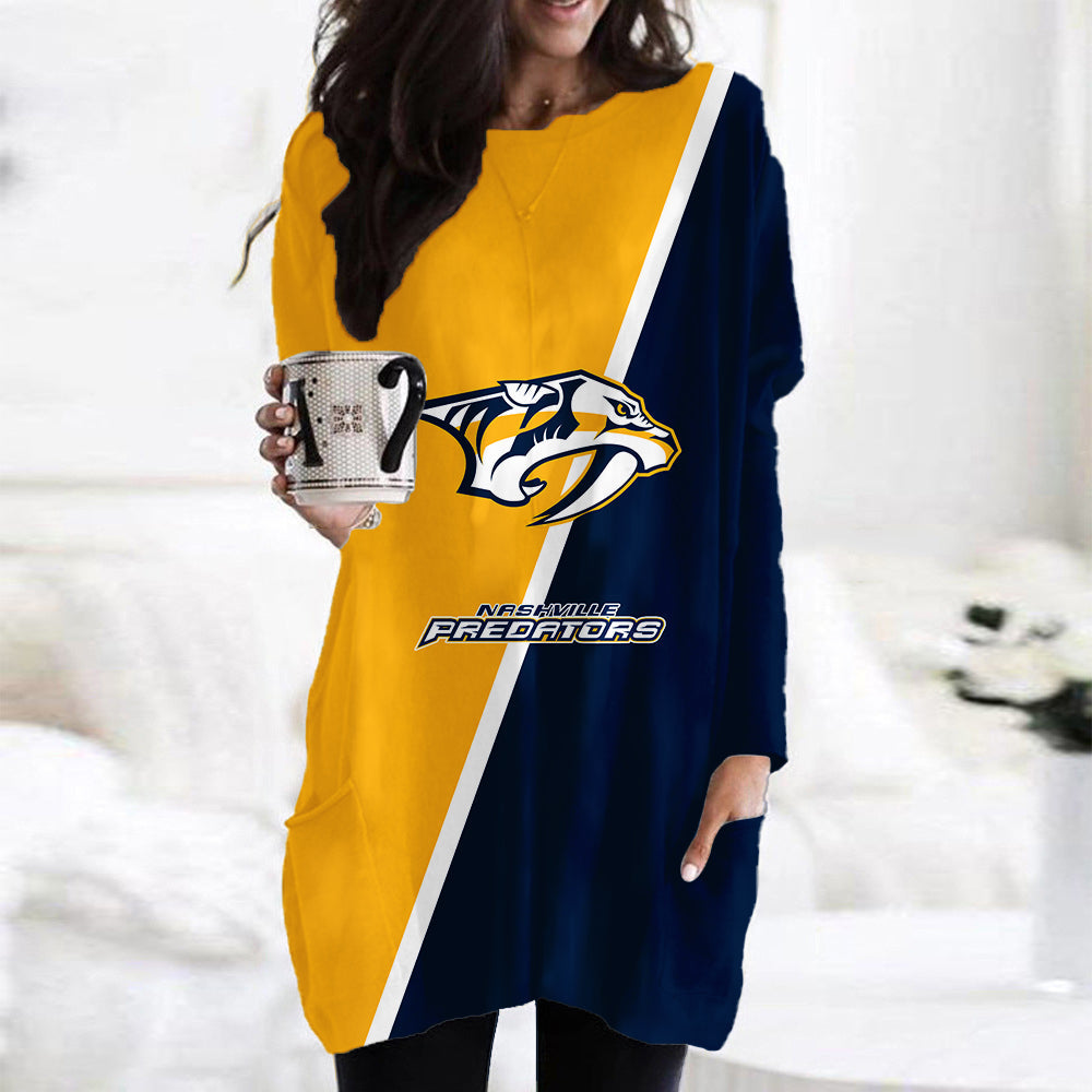 Nashville Predators Casual Long Sleeve Pocket Dress AZBTLSPD000079