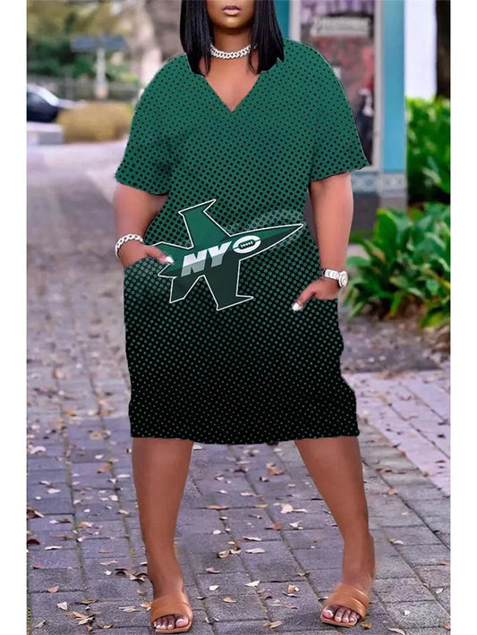 New York Jets V-neck Casual Pocket Dress Limited Edition AZBTVCPD000406