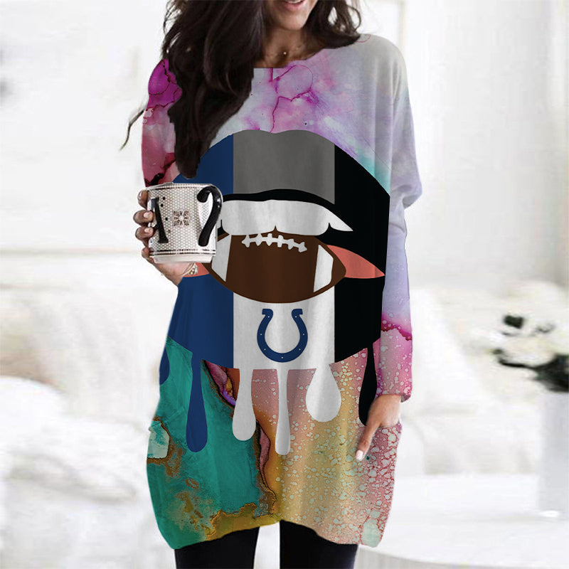 Indianapolis Colts Casual Long Sleeve Pocket Dress AZBTLSPD000036