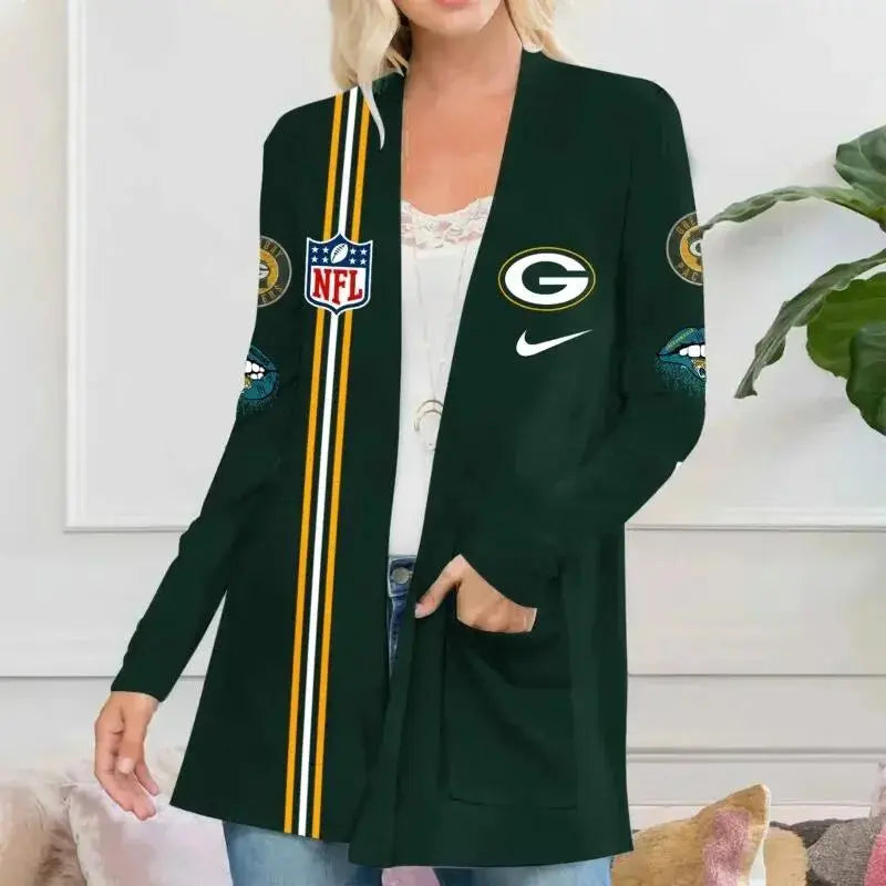 Green Bay Packers Women Patch Pocket Cardigan BT070