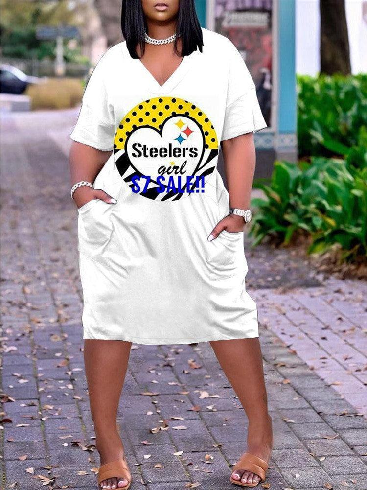 Pittsburgh Steelers V-neck Casual Pocket Dress Limited Edition AZBTVCPD000108