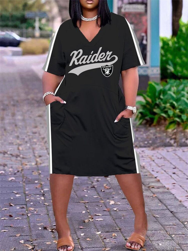 Las Vegas Raiders V-neck Casual Pocket Dress Limited Edition AZBTVCPD000085
