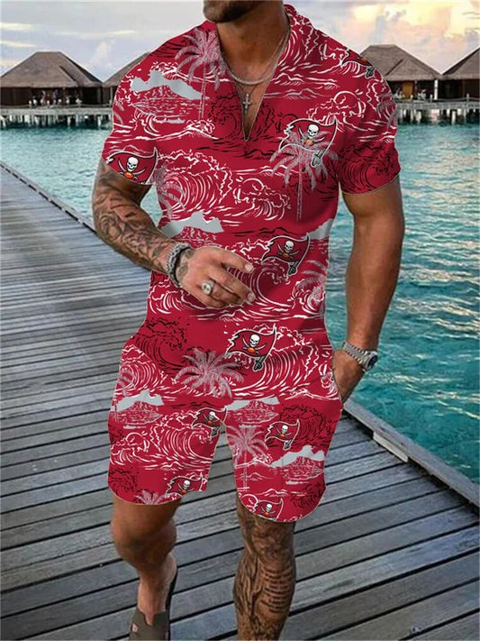 Tampa Bay Buccaneers Zip Polo Shirt And Shorts Men AZPLZ227