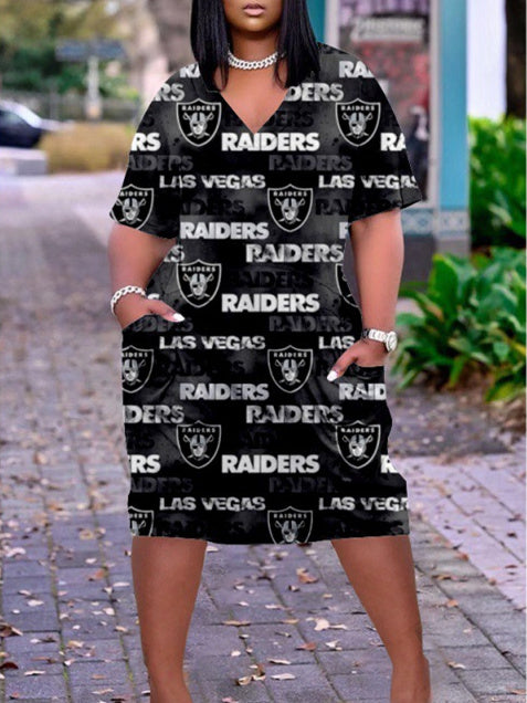 Las Vegas Raiders V-neck Casual Pocket Dress Limited Edition AZBTVCPD000088