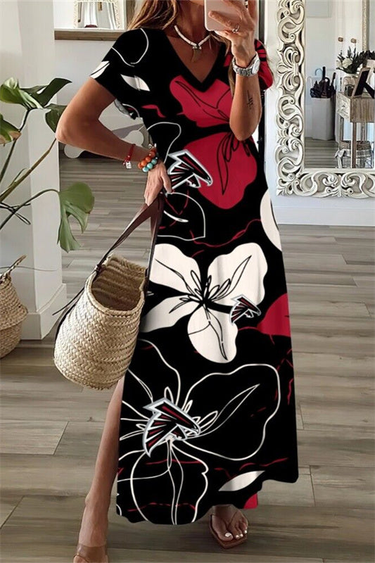 Atlanta Falcons V-Neck Side Slit Long Dress AZBTVSD000411