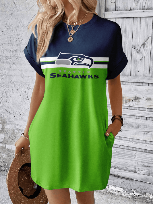 Seattle Seahawks Women Hidden Pocket Batwing Casual Dress AZDDBWCD000059