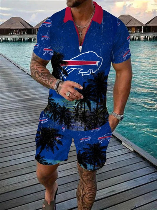 Buffalo Bills Zip Polo Shirt And Shorts Men AZPLZ162