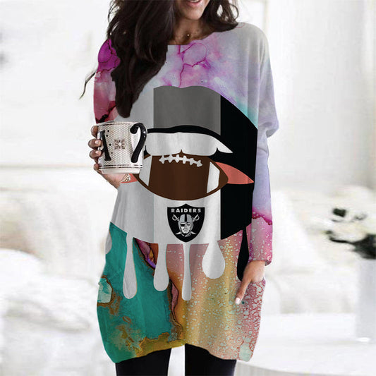 Las Vegas Raiders Casual Long Sleeve Pocket Dress AZBTLSPD000050