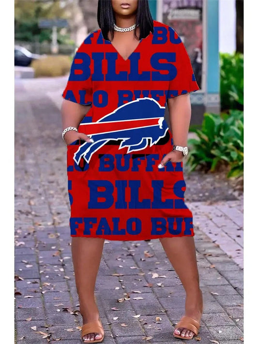 Buffalo Bills V-neck Casual Pocket Dress Limited Edition AZBTVCPD000257