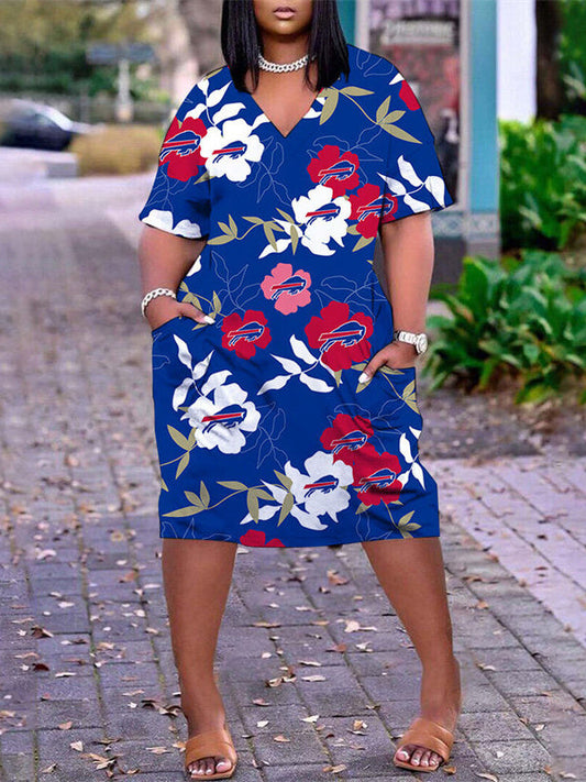 Buffalo Bills V-neck Casual Pocket Dress Limited Edition AZBTVCPD000463