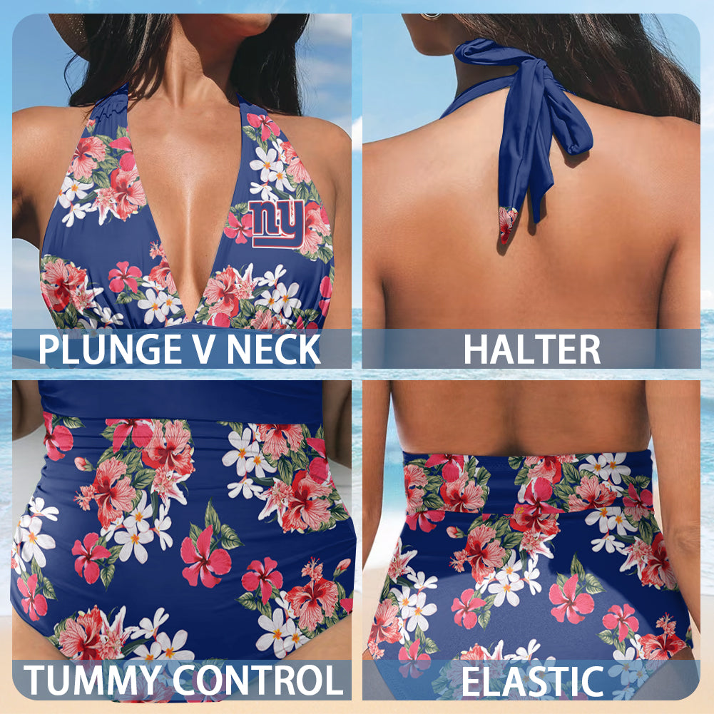 New York Giants Printed Halter Neck One piece Swimsuit 006