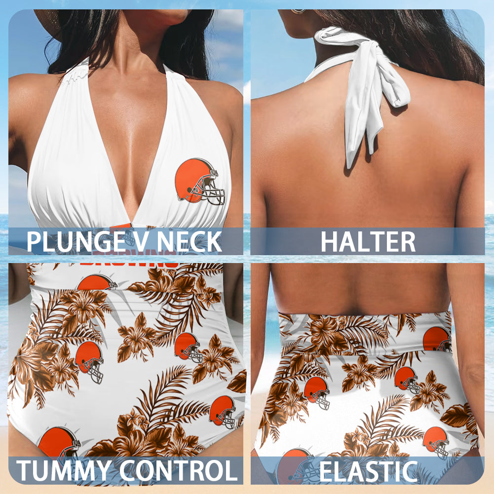 Cleveland Browns Printed Halter Neck One piece Swimsuit 008