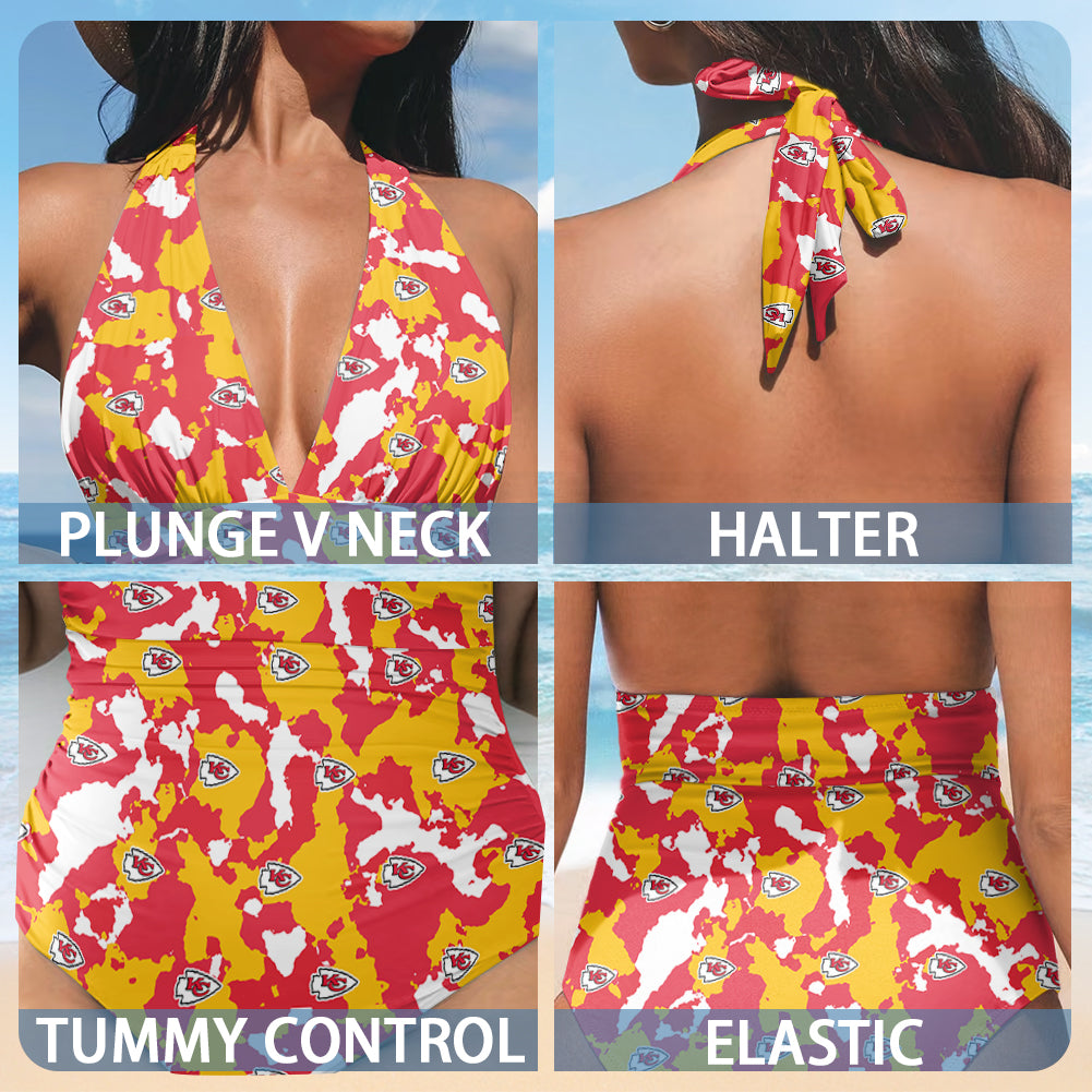 Kansas City Chiefs Printed Halter Neck One piece Swimsuit 015