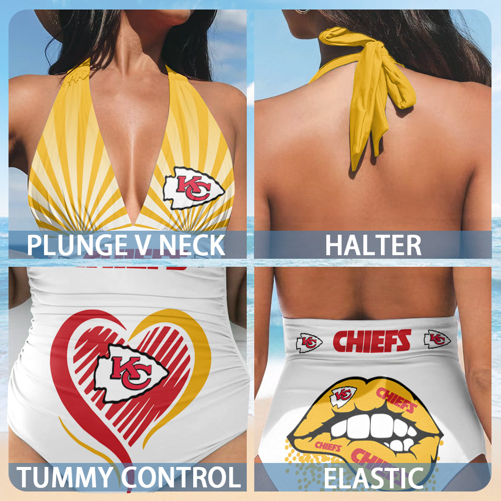 Kansas City Chiefs Printed Halter Neck One piece Swimsuit 022