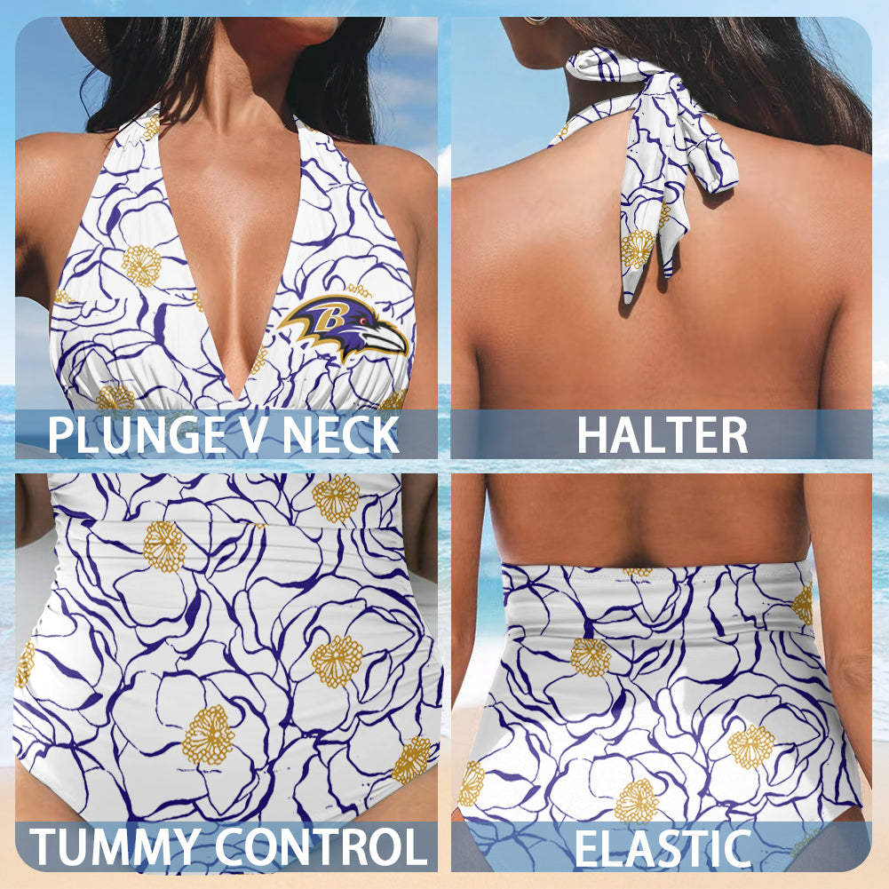 Baltimore Ravens Printed Halter Neck One piece Swimsuit 028