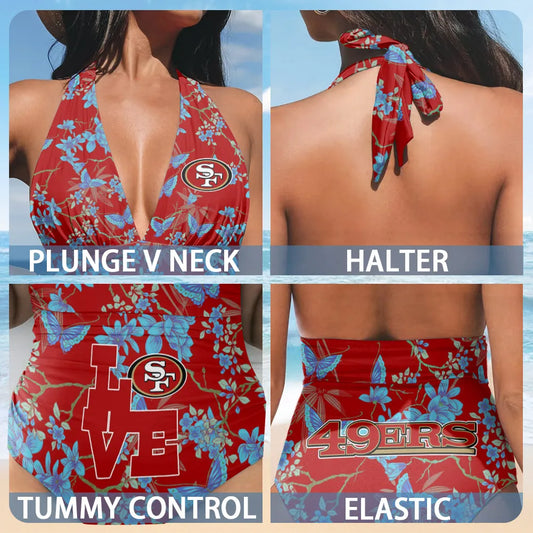 San Francisco 49ers 3D Printed Halter Neck One piece Swimsuit 039