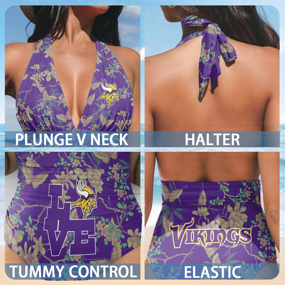 Minnesota Vikings 3D Printed Halter Neck One piece Swimsuit 041