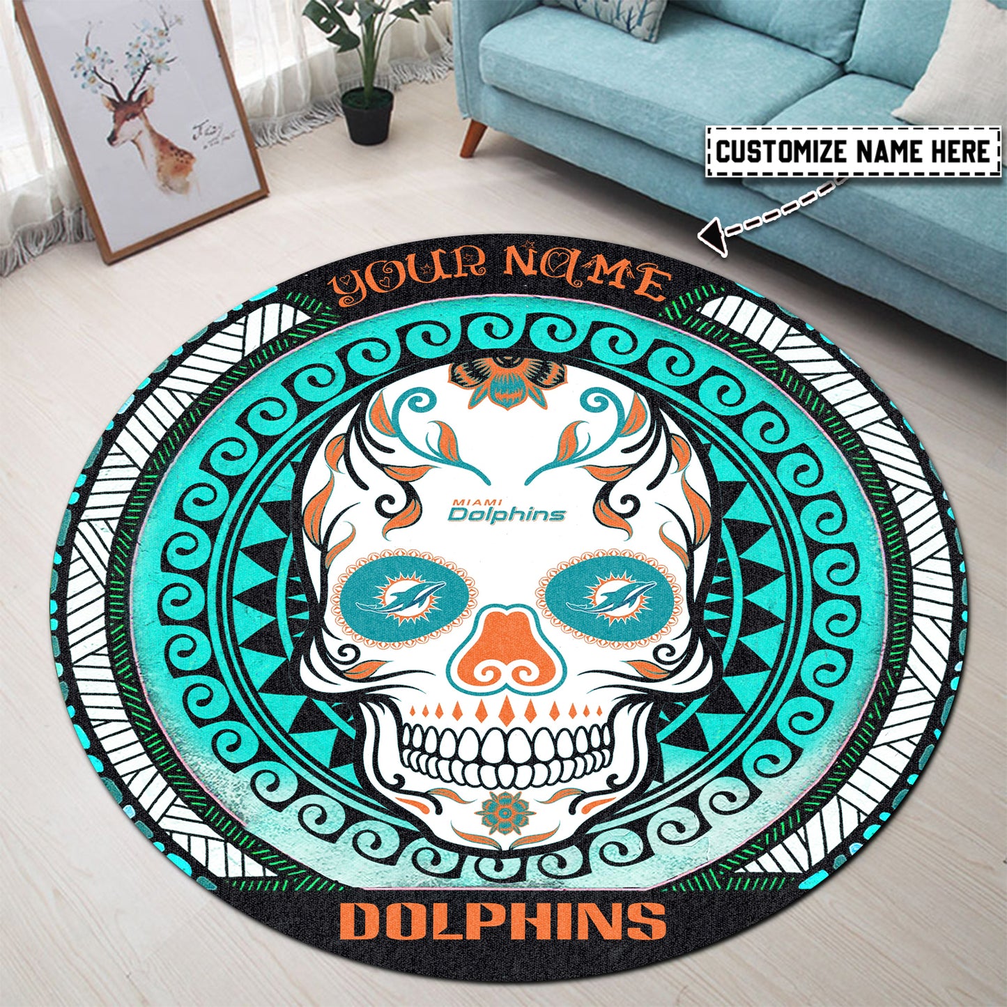 Miami Dolphins Personalized Round Rug 216