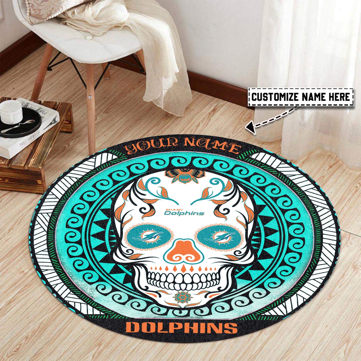 Miami Dolphins Personalized Round Rug 216