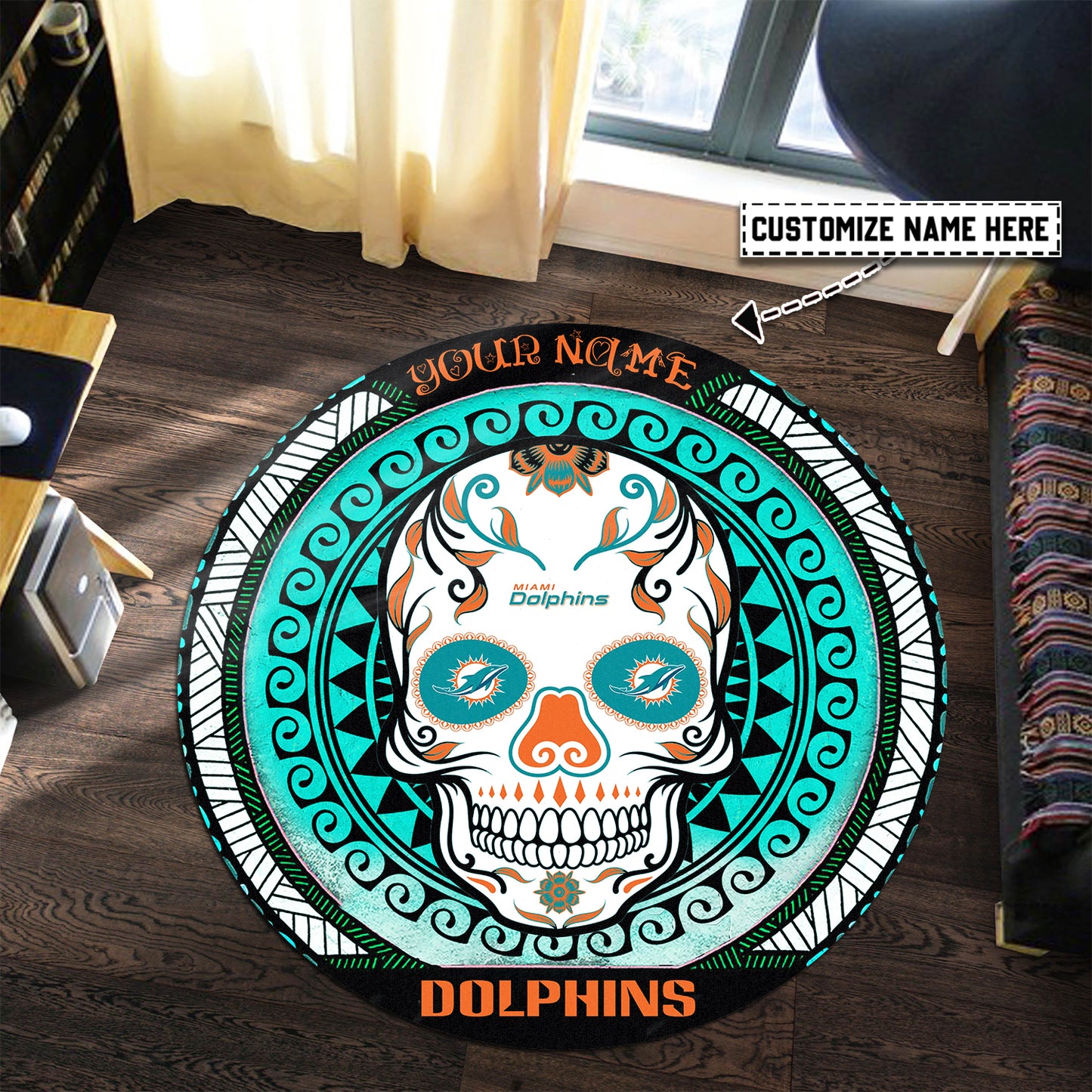 Miami Dolphins Personalized Round Rug 216