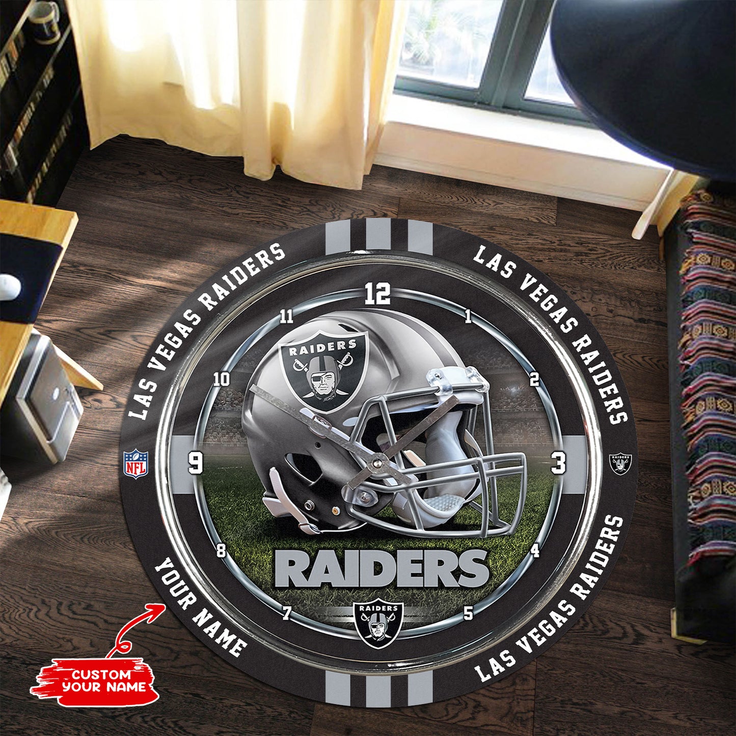 Las Vegas Raiders Personalized Round Rug 98RRUG225