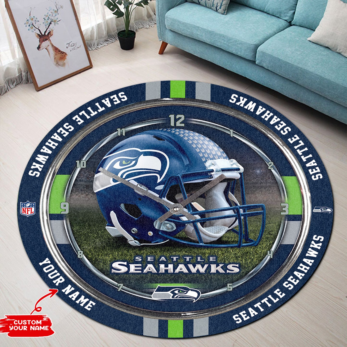 Seattle Seahawks Personalized Round Rug 98RRUG226