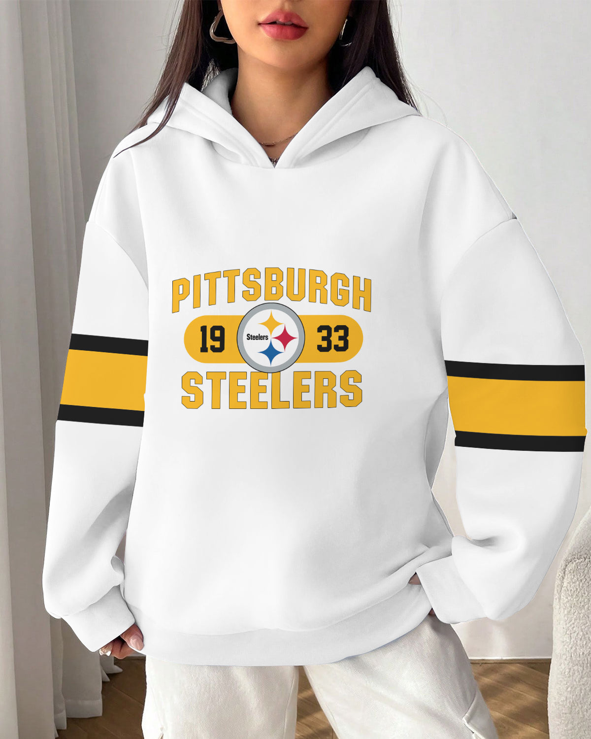 Pittsburgh Steelers Printed Hooded Pocket Pullover Hoodie AZBTPH000037
