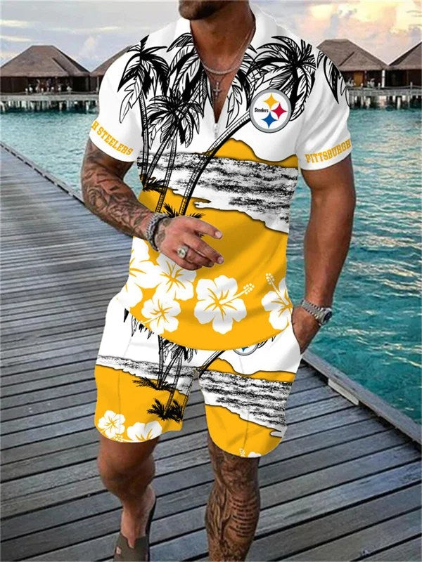 Pittsburgh Steelers Zip Polo Shirt And Shorts Men AZPLZ107