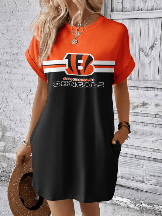 Cincinnati Bengals Women Hidden Pocket Batwing Casual Dress AZDDBWCD000065