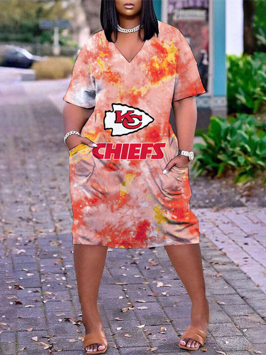 Kansas City Chiefs V-neck Casual Pocket Dress Limited Edition AZBTVCPD000493