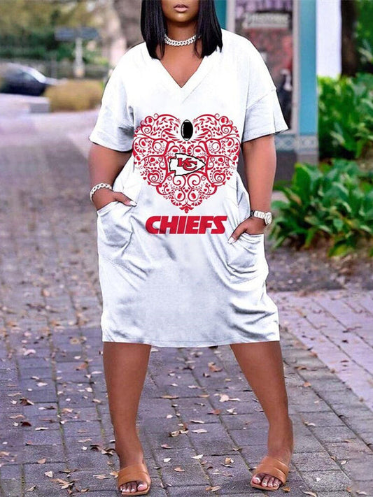 Kansas City Chiefs V-neck Casual Pocket Dress Limited Edition AZBTVCPD000487